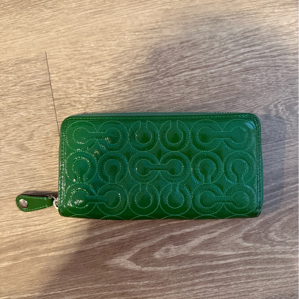 Coach green patent leather wallet